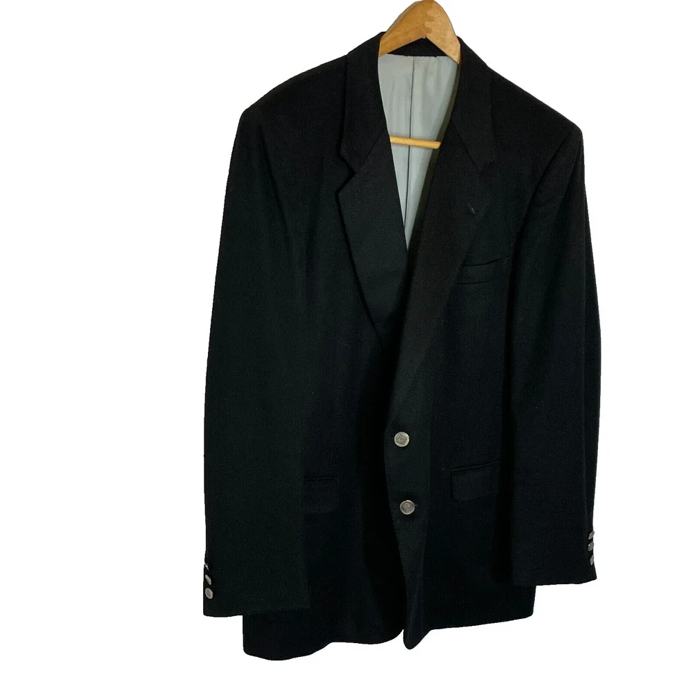 Men's 46R Vtg Biella Italy Black Wool/Cashmere Two Button Blazer